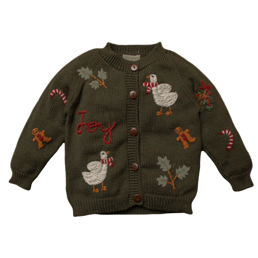 Kids' Holiday Joy Cardigan - Pine | Hand-Embroidered Cozy Comfort Kids' Holiday Joy Cardigan - Pine | Hand-Embroidered Cozy Comfort