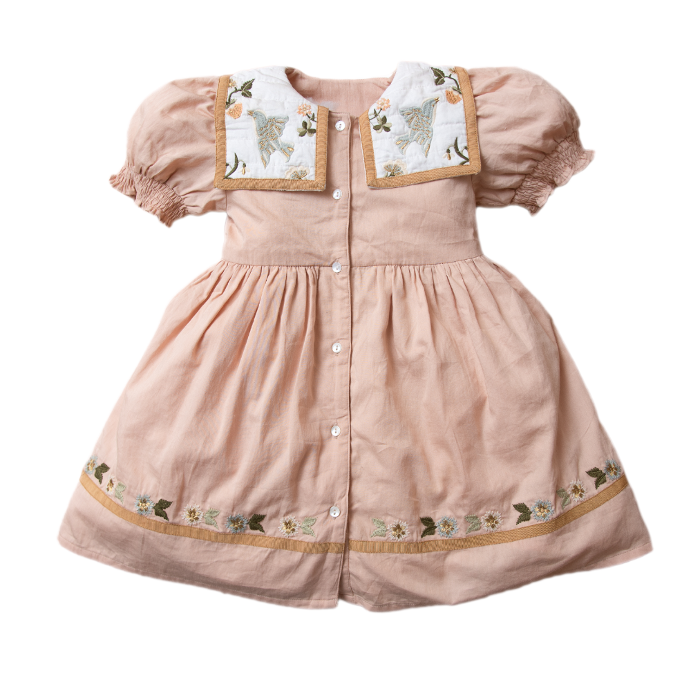Birdie Bliss Dress - Apricot | Cotton Dress for Kids Birdie Bliss Dress - Apricot | Cotton Dress for Kids