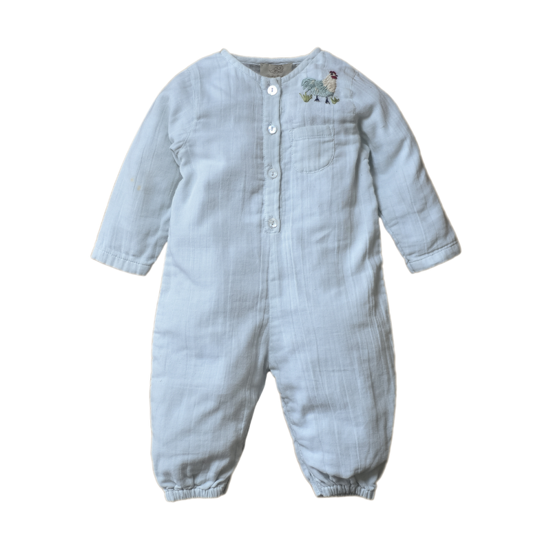 Softy jumpsuit with chicken - Pale Blue