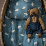 kids and baby bedding in blue colours with embroidered white birds