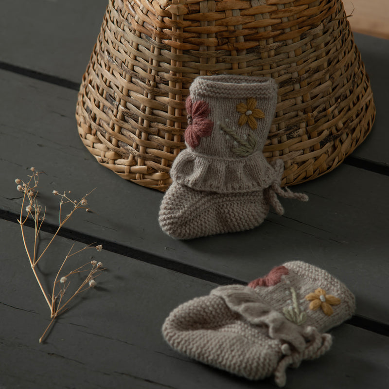 nude embroidered floral footies for babies and kids