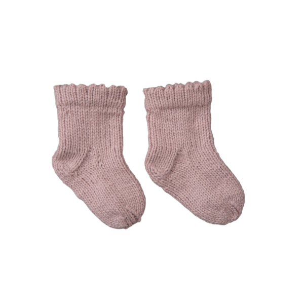 Hand knit frill socks - Dusty pink