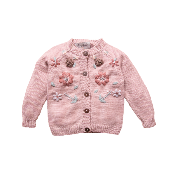 Flora cardigan - Dusty Pink | Hand-embroidered vegan cotton cardigan