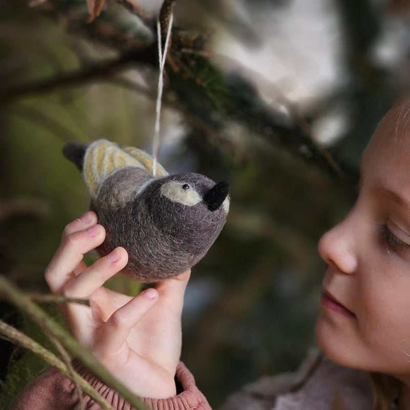 Christmas Ornament Bird - Dark grey and yellow