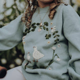 Spring Wreath sweater (Cotton) - Duck Blue