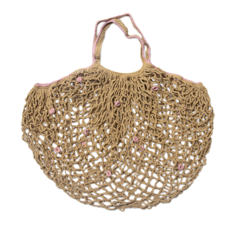 Crochet Shopper (Mama) - Masala with Pink dots