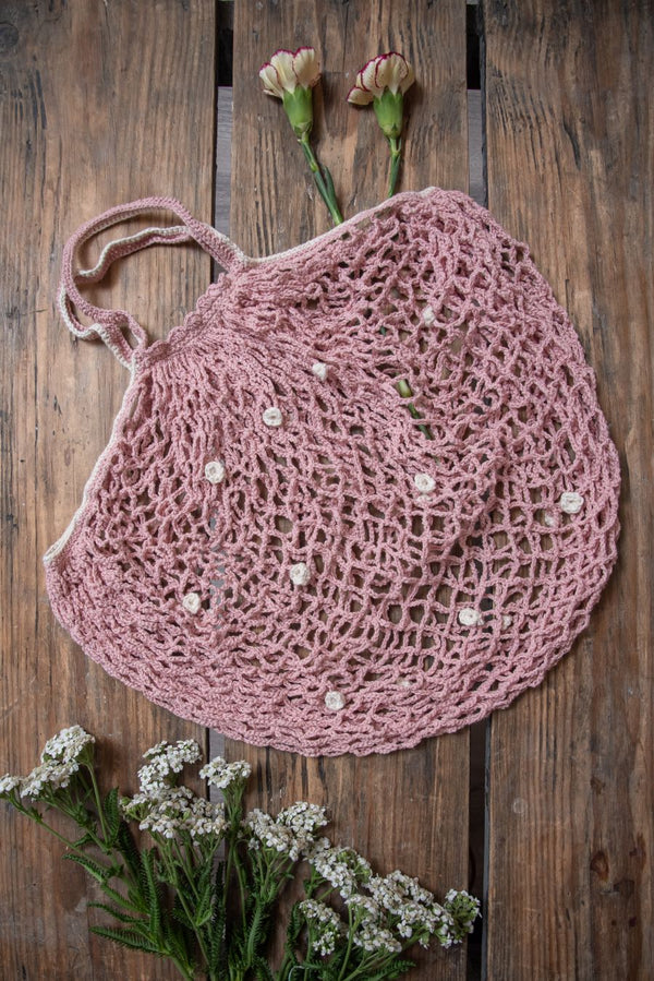 Crochet Shopper (Mama) - Pink with White dots