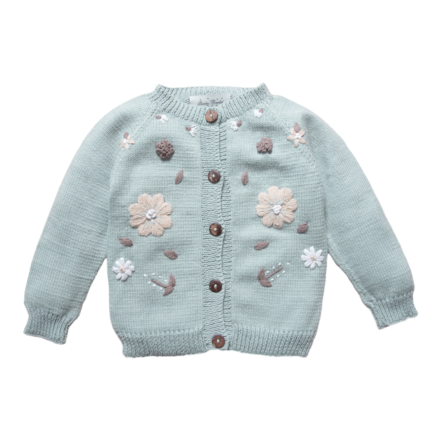 Flora Cardigan Duck Blue, Hand Embroidered Vegan Cotton