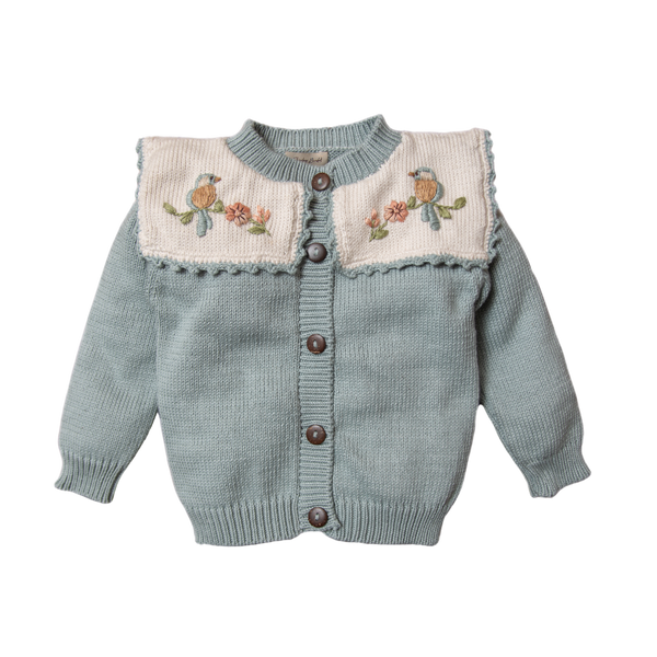 新品未使用　Shirley Bredal　刺繍　カーディガン　3y Little Birdie Cardigan - Duck Blue | Kids' Cotton Cardigan