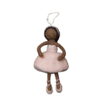 Hand-felted pink ballerina ornament made from soft, high-quality wool. Delicately crafted to capture the grace and elegance of a dancer, adding whimsy and charm to holiday decor.