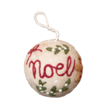 Charming Bauble Noel Ornament featuring the word 'NOEL' and meticulously embroidered holiday motifs, showcasing the festive spirit of the season.