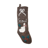 Personalized Goose Stocking in Nutty Brown color with hand-embroidered Christmas goose and custom name, showcasing traditional festive design.