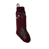 Garland Stocking in Dark Grape color featuring a beautiful basket with a Christmas tree and garland with festive elements, showcasing traditional holiday design.