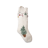 Garland Stocking in Cream White color featuring a beautiful basket with Christmas tree and sweet garland with festive elements, capturing traditional Christmas magic.