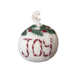 Bauble Ornament Joy in Cream White, hand-knitted and stuffed with teddy polyfibres, featuring soft, squeezable texture and intricate hand-embroidered details.