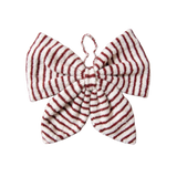 ig Christmas Bow in Stripe Red color, hand-knitted from 100% sheep wool, perfect for decorating front doors, windows, or cabinets with traditional Christmas charm.