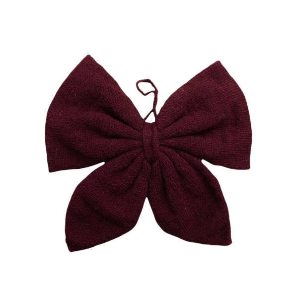 Big Christmas Bow in Grape color, hand-knitted from 100% sheep wool, perfect for decorating front doors, windows, or cabinets with traditional Christmas elegance.