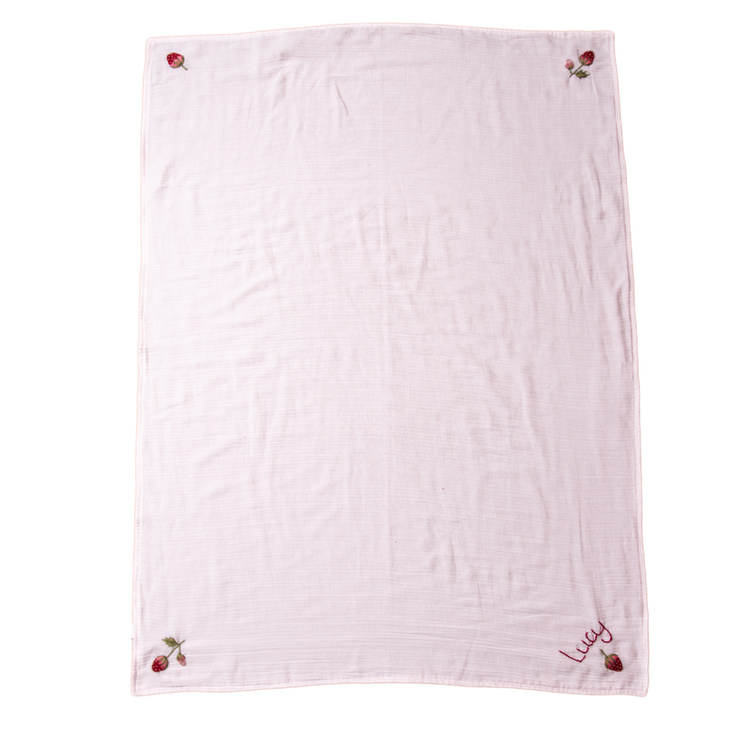 Personalized Softy Blanket with strawberries - Pink