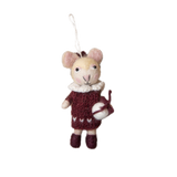 Handcrafted Christmas ornament in the shape of a mouse, featuring a grape-colored finish, adding festive elegance to your Christmas tree.