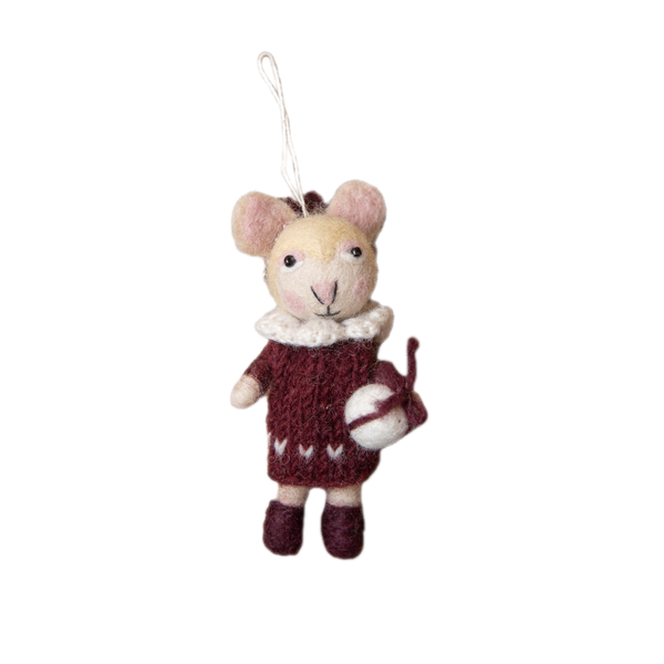 Handcrafted Christmas ornament in the shape of a mouse, featuring a grape-colored finish, adding festive elegance to your Christmas tree.