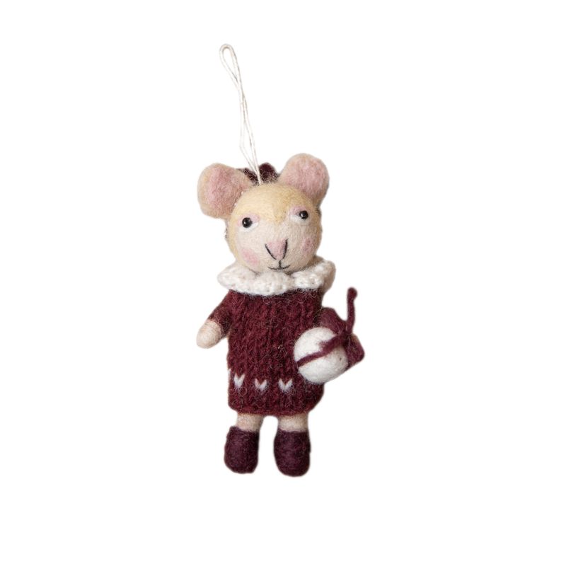 Handcrafted Christmas ornament in the shape of a mouse, featuring a grape-colored finish, adding festive elegance to your Christmas tree.