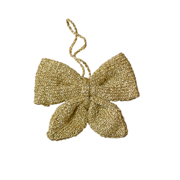 knitted gold mini bow ornament