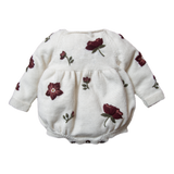 knitted and embroidered hellebores romper for babies