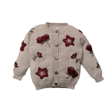 knitted and embroidered hellebores cardigan for kids and babies