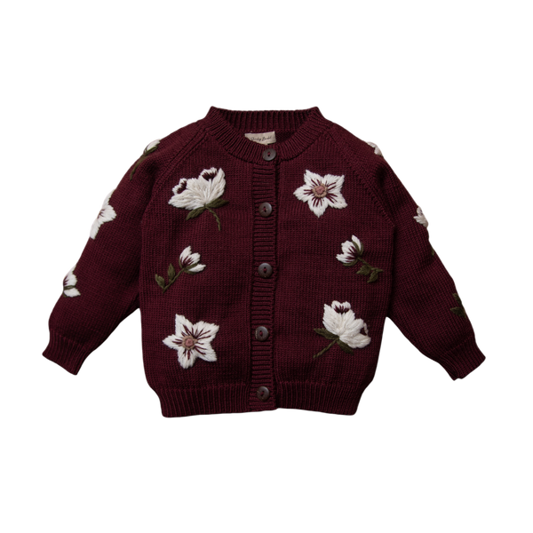 KNITTED AND EMBROIDERED HELLEBORES CARDIGAN FOR CHILDREN AND BABIES