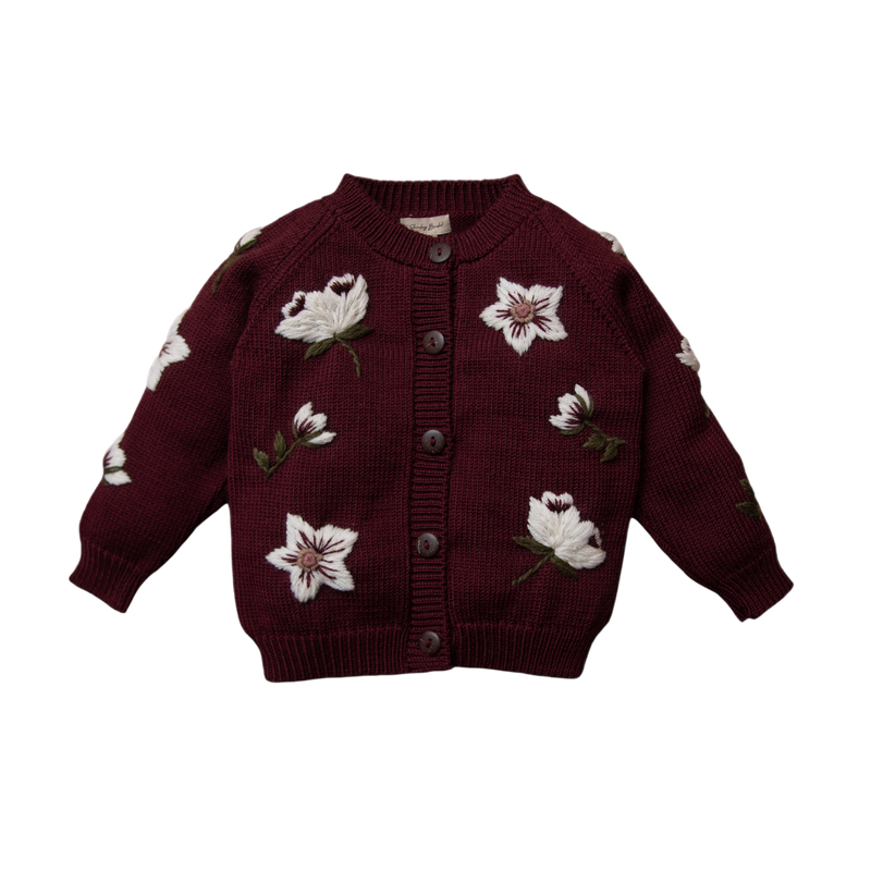 KNITTED AND EMBROIDERED HELLEBORES CARDIGAN FOR CHILDREN AND BABIES