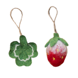 hand felted clover and strawberry ornaments