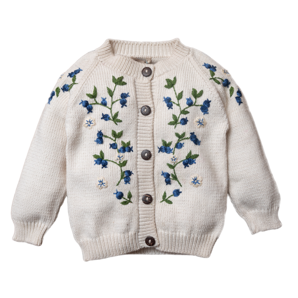 knitted and embroidered blueberries cardigan
