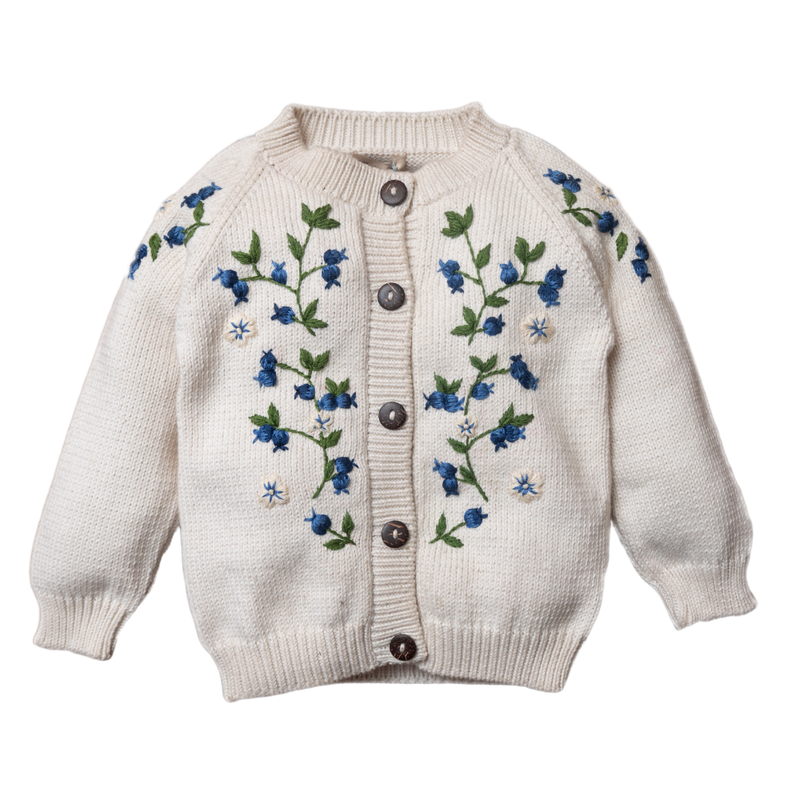 knitted and embroidered blueberries cardigan