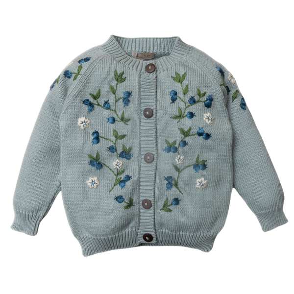 knitted and hand embroidered blueberries cardigan