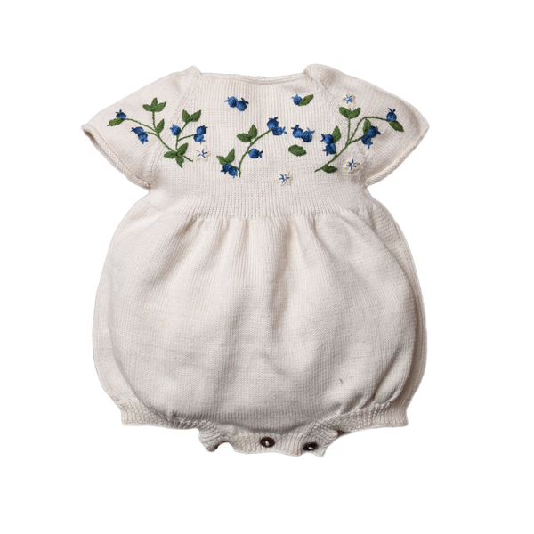 knitted and hand embroidered blueberries romper