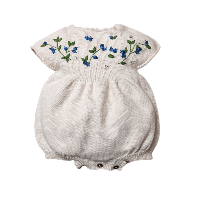 knitted and hand embroidered blueberries romper