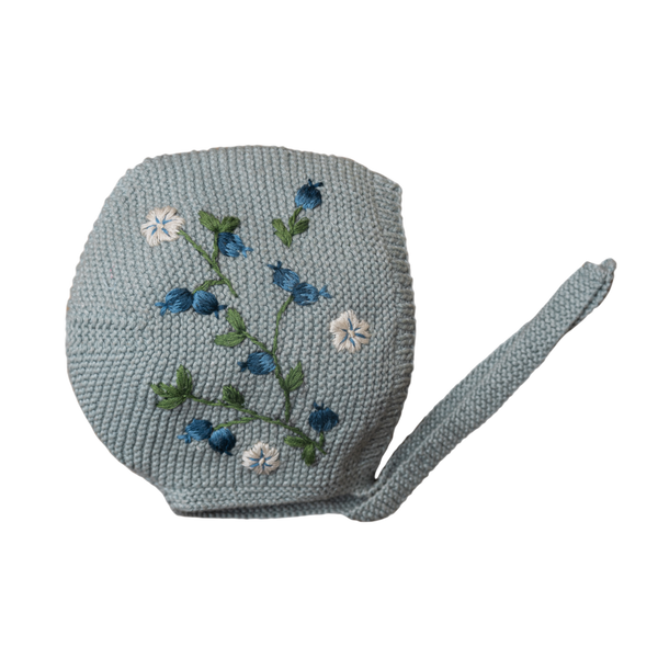 knitted and hand embroidered blueberries bonnet hat for baby