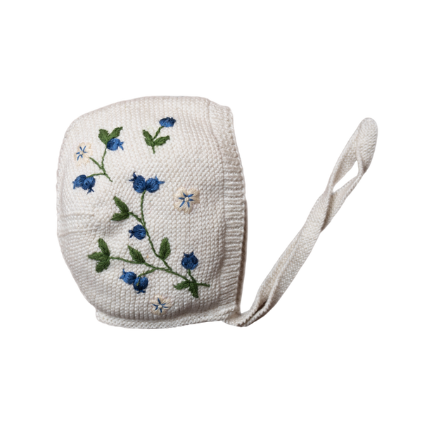 knitted and hand embroidered blueberries bonnet for baby