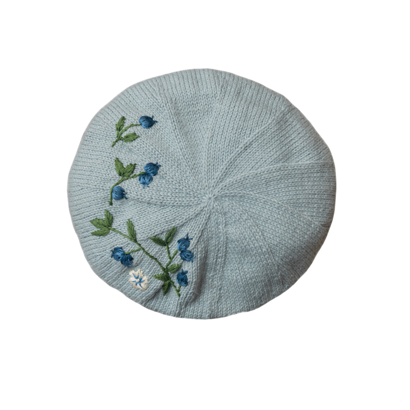 knitted and hand embroidered blueberries beret