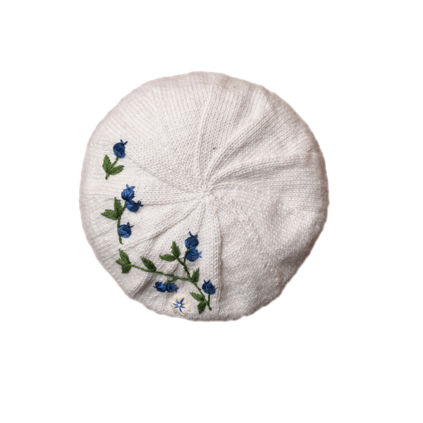 knitted and hand embroidered blueberries beret