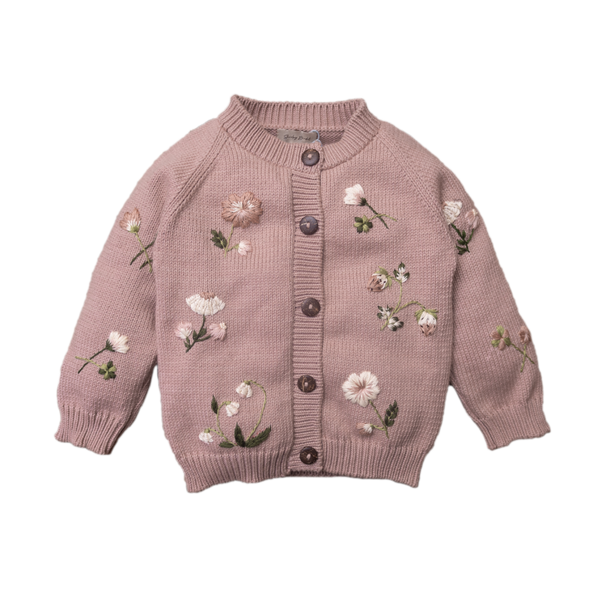 knitted and hand embroidered botanical cardigan