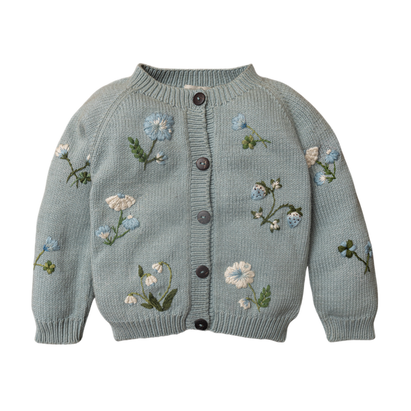 knitted and hand embroidered botanical cardigan