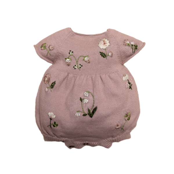 knitted and hand embroidered botanical romper