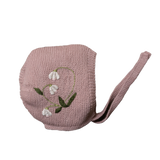 knitted and hand embroidered botanical bonnet