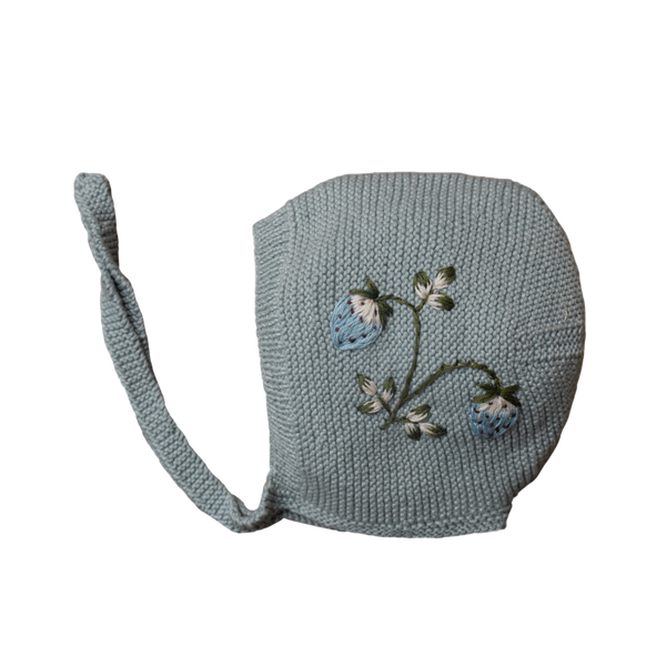 knitted and hand embroidered botanical bonnet