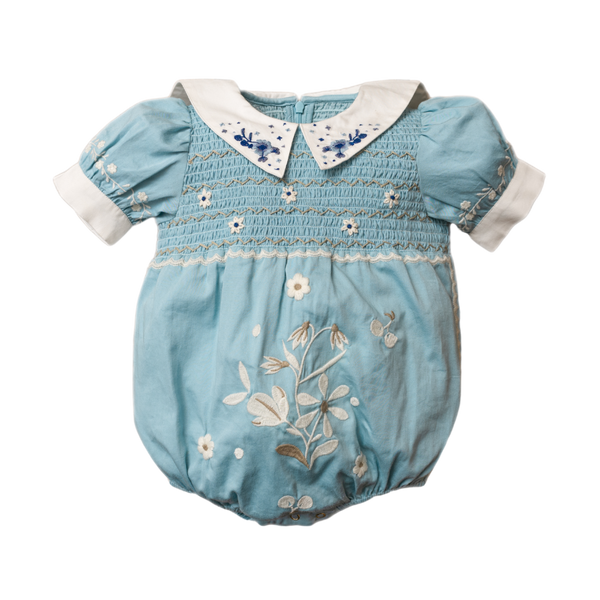 blue sewn romper for baby