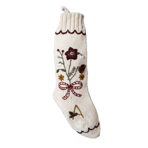 Personalized Holiday Hellebore Stocking - Cream White