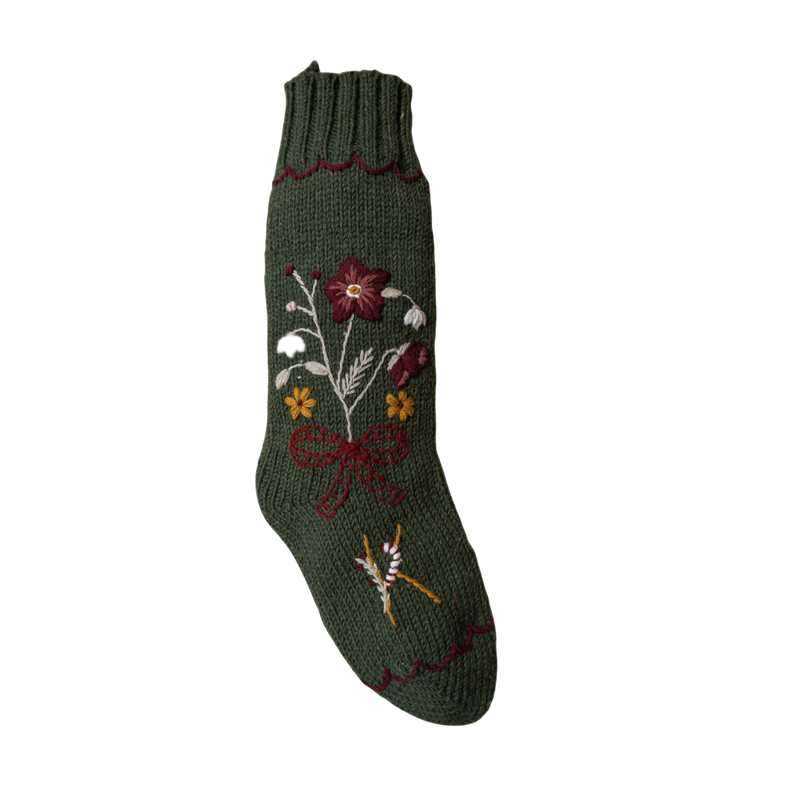 Personalized Holiday Hellebore Stocking - Moss