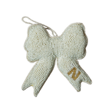 white personalized bow ornament