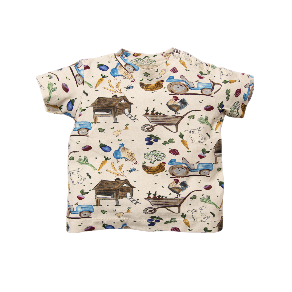 CREAM T-SHIRT WITH BIRDS PATTERN IN COTTON, BABY